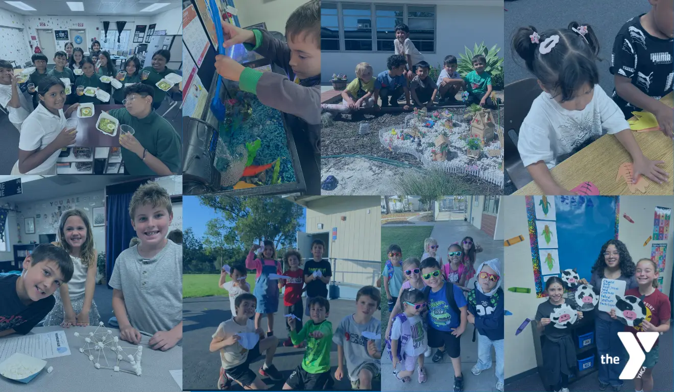 Photo collage of children participating in YMCA back-to-school youth activities and programs