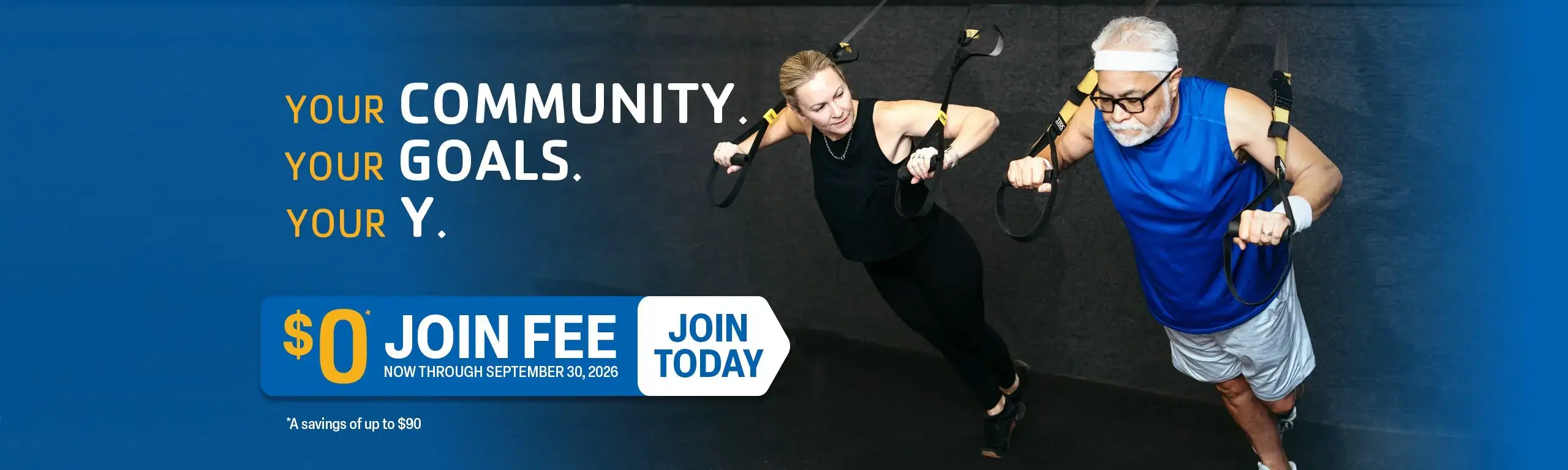 0-join-new-banner Man and woman exercising with suspension straps at YMCA - $0 Join Fee Promotion